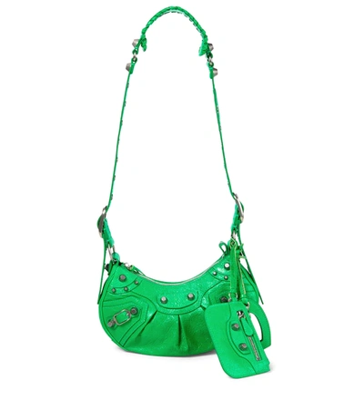 Balenciaga Le Cagole Xs Studded Crinkled-leather Shoulder Bag In Green
