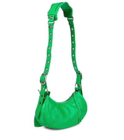 Balenciaga Le Cagole Xs Studded Crinkled-leather Shoulder Bag In Green