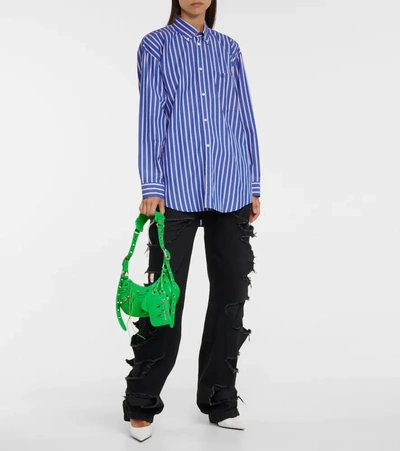 Balenciaga Le Cagole Xs Studded Crinkled-leather Shoulder Bag In Green