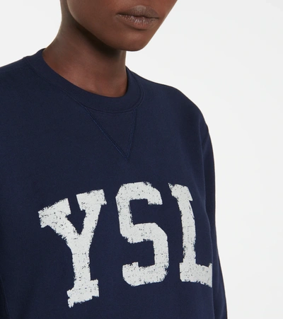 Shop Saint Laurent Logo Cotton Sweatshirt In Blue