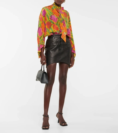 Shop Balenciaga Asymmetric Leather Miniskirt In Black