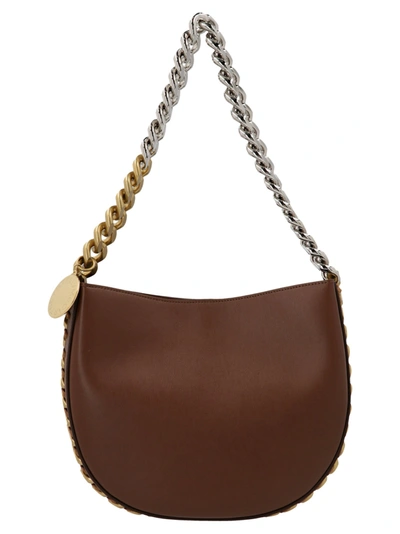 Shop Stella Mccartney Logo Charm Shoulder Bag In Brown