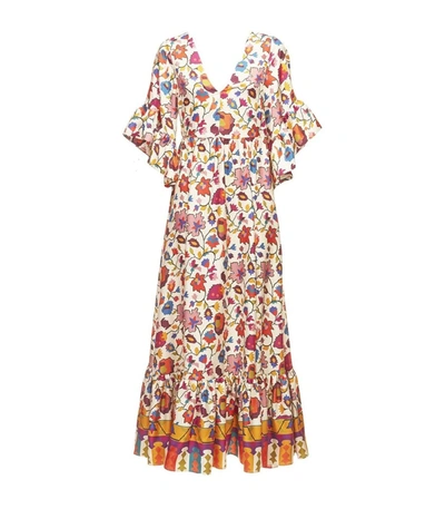 La Doublej Bella Ruffled Floral-print Silk-twill Maxi Dress In White |  ModeSens