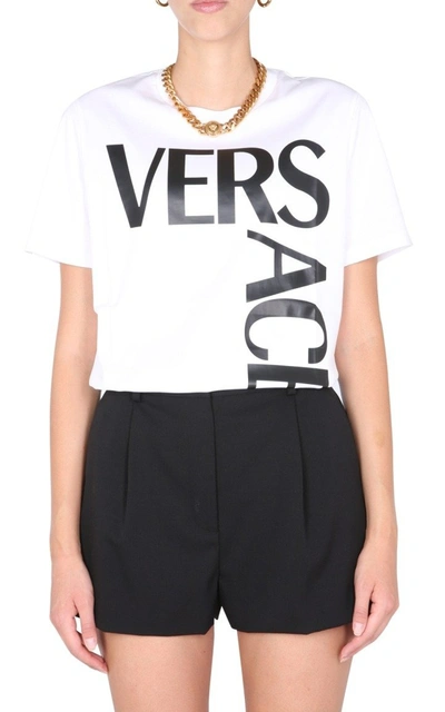 Shop Versace Logo Printed Crewneck T In White