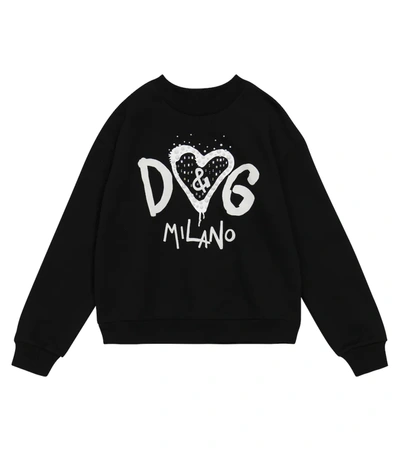 Shop Dolce & Gabbana Logo Embellished Cotton Sweatshirt In Black