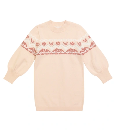 Shop Chloé Cotton And Wool Intarsia Dress In Pink
