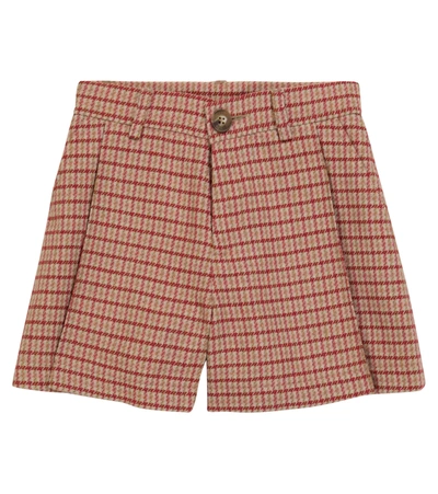 Chloé Light Pink Kids Shorts With Red And Gold Tattersal Check Pattern In Red