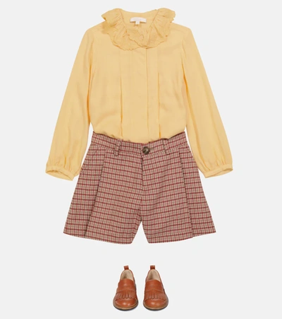Chloé Light Pink Kids Shorts With Red And Gold Tattersal Check Pattern In Red