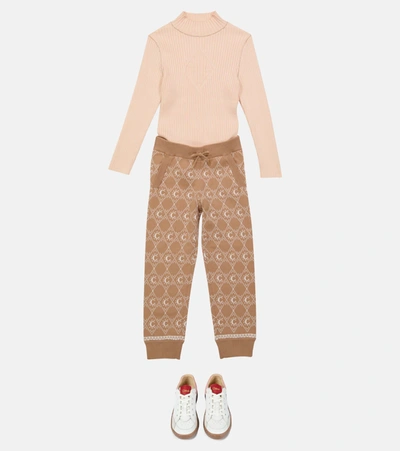 Shop Chloé Kids Jacquard Cotton-blend Sweatpants In Brown