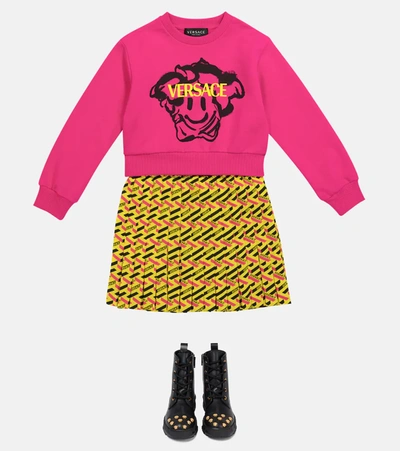 Shop Versace Medusa Smiley Cotton Sweatshirt In Pink