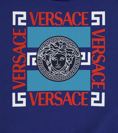 Shop Versace Medusa Logo Cotton Hoodie In Blue