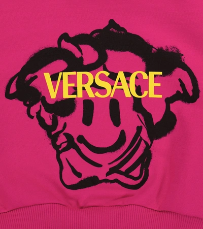 Shop Versace Medusa Smiley Cotton Sweatshirt In Pink