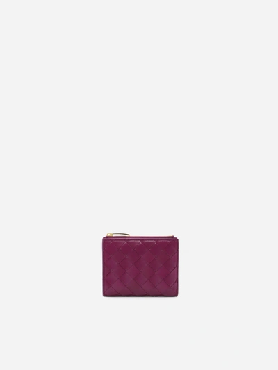 Shop Bottega Veneta Leather Card Holder With Woven Pattern In Cinnabar