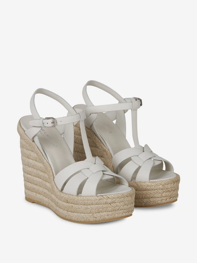 Shop Saint Laurent Tribute Wedged Sandals In White