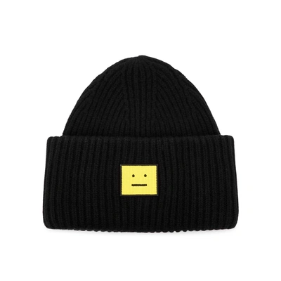 Shop Acne Studios Pansy Face Black Wool Beanie