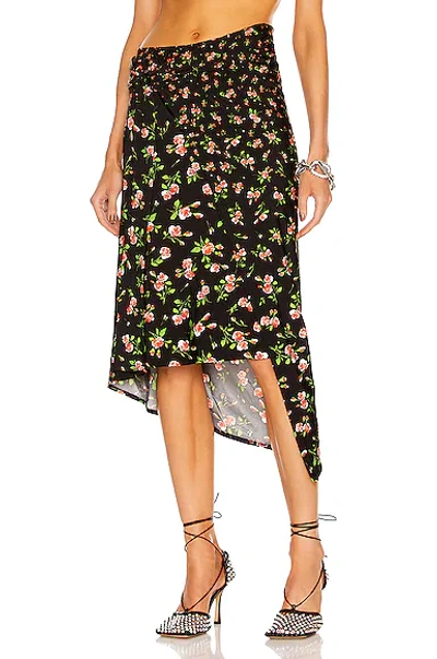 Shop Rabanne Asymmetric Floral Skirt In Black Pluie De Roses