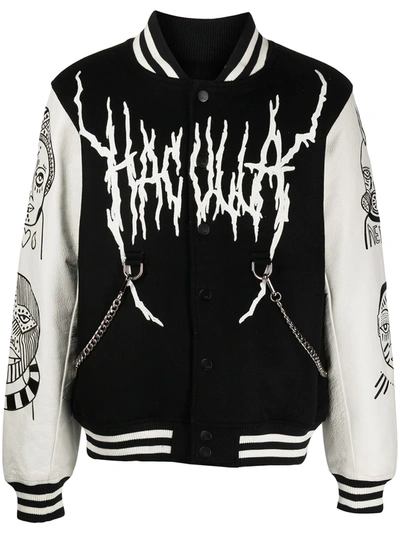 Haculla Mens Black Off White Souls Graphic-print Wool-blend Varsity Jacket M In Black/off White