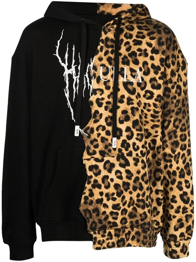Shop Haculla Paneled Leopard-print Logo Hoodie In Black