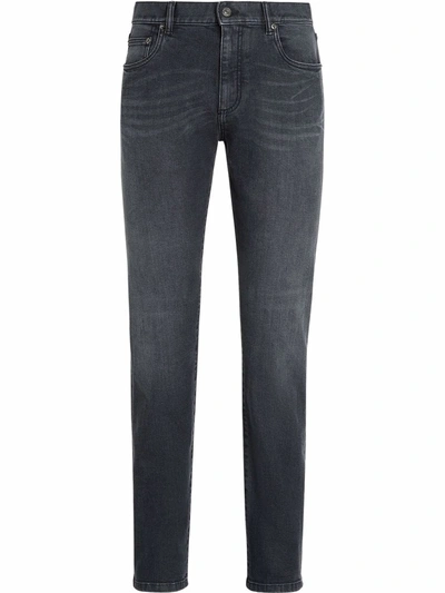 Shop Ermenegildo Zegna Faded Slim-cut Jeans In Black