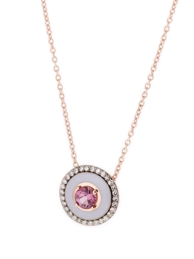 18K玫瑰金淡紫色珐琅粉红碧玺钻石项链