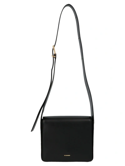 Shop Jil Sander Logo Print Medium Shoulder Bag In Black