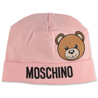 Shop Moschino Kids Teddy Logo Print Beanie In Pink