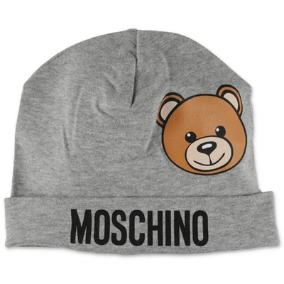 Shop Moschino Kids Teddy Logo Print Beanie In Grey