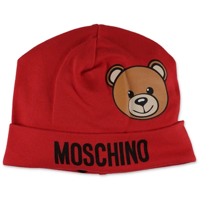 Shop Moschino Kids Teddy Logo Print Beanie In Red