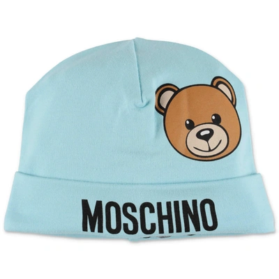 Shop Moschino Kids Teddy Logo Print Beanie In Blue