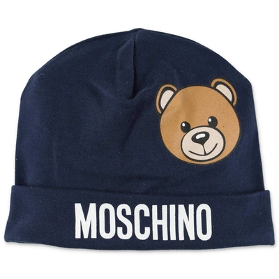 Shop Moschino Kids Teddy Logo Print Beanie In Blue