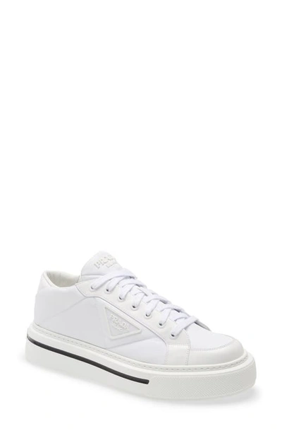 Macro Re-nylon And Brushed Leather Sneakers In Bianco