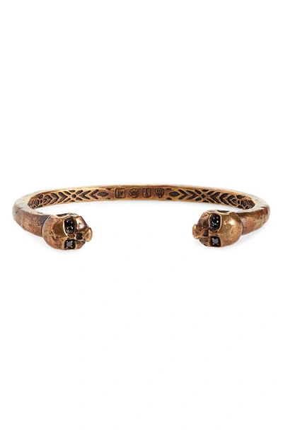 Shop John Varvatos Brass Skull Cuff Bracelet In Metallic Copper