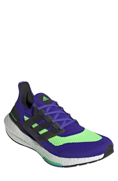 Shop Adidas Originals Ultraboost 21 Running Shoe In Blue/ Black/ Green