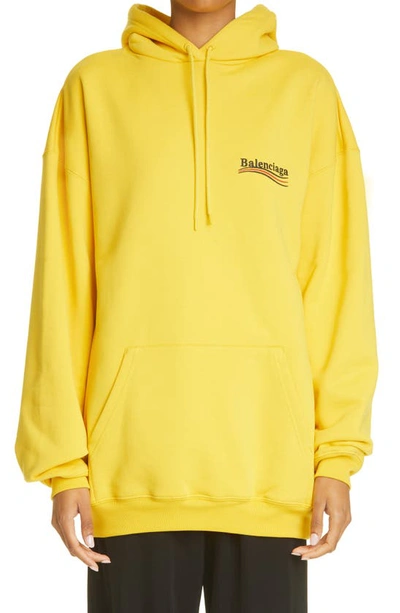 Shop Balenciaga Campaign Logo Oversize Cotton Hoodie In 7442 Yellow/ Black/ Red