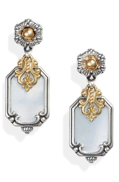 Shop Konstantino Hestia Shield Drop Earrings In Silver/ Gold/ Mother Of Pearl