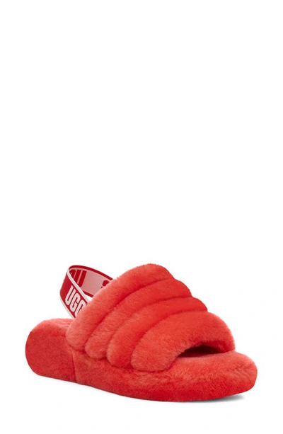 Shop Ugg Fluff Yeah Genuine Shearling Slingback Sandal In Red Currant