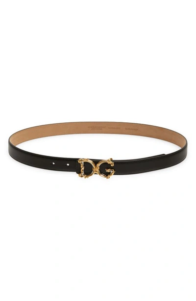 Dolce & Gabbana Dg Barocco 40mm Calf Leather Belt In Nero