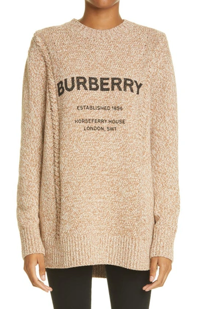Shop Burberry Mabel Horseferry Logo Print Oversize Wool & Cotton Sweater In Camel