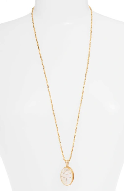Shop Gas Bijoux Lucky Scarab Long Pendant Necklace In Gold/ White