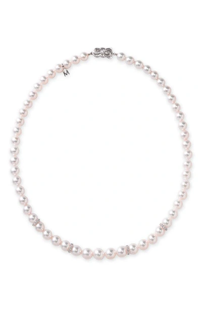 Shop Mikimoto Diamond & Pearl Necklace In Akoya Pearl