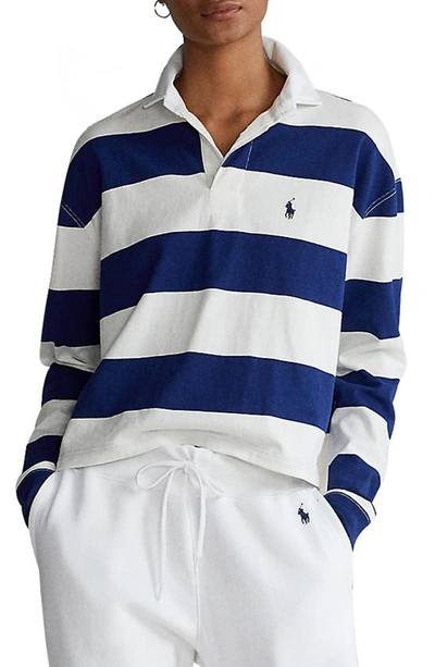 Polo Ralph Lauren Stripe Pattern Rugby Polo Top In Navy | ModeSens
