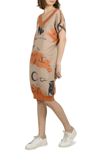 Shop Molly Bracken Egyptian Print Dress In Beige