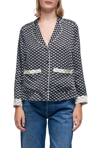 Shop Maje Catsy Print & Piped Button-up Shirt In Black Knots