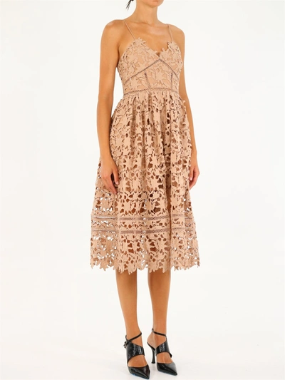 Self Portrait Azaelea Midi Dress In Beige