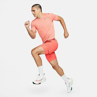 Shop Nike Men's Flex Stride 2-in-1 Shorts In Magic Ember/magic Ember/reflective Silver