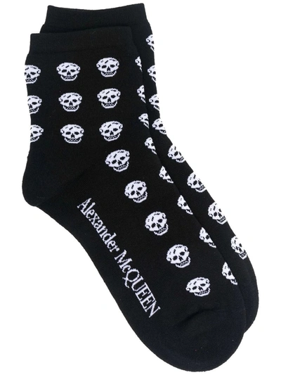 Shop Alexander Mcqueen Woman Black Multiskull Socks In Black/white