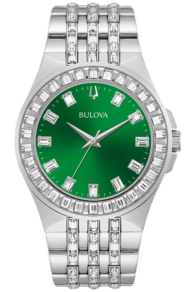 Shop Bulova Crystal Quartz Green Dial Mens Watch 96a253