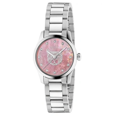 Shop Gucci G-timeless Quartz Diamond Ladies Watch Ya1265025 In Mother Of Pearl / Pink