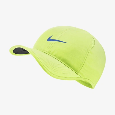 Shop Nike Sportswear Aerobill Featherlight Adjustable Cap In Light Lemon Twist,black,signal Blue