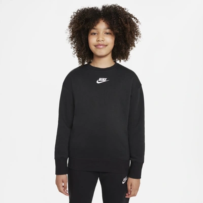 Shop Nike Sportswear Club Fleece Big Kids' (girls') Crew Sweatshirt In Black
